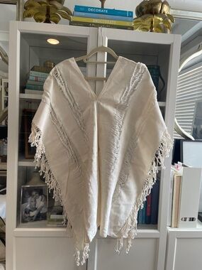 Women's Cream Fringe Swim Coverup Beach Poncho